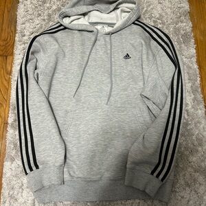 Adidas Gray Hoodie with Black Stripes Men’s Medium